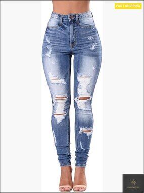 High Waisted Skinny Stretch Denim Jeans Butt Lifting Classic Slim Fit